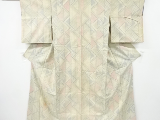 JAPANESE KIMONO / ANTIQUE KIMONO / SILK / TSUMUGI / WOVEN GEOMETRIC
